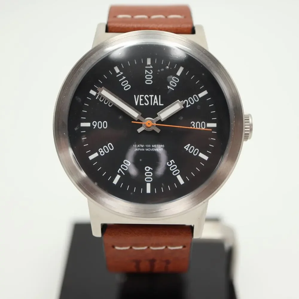 Vestal Retrofocus Mens 44mm Field Watch Monster Italian Leather w New Battery